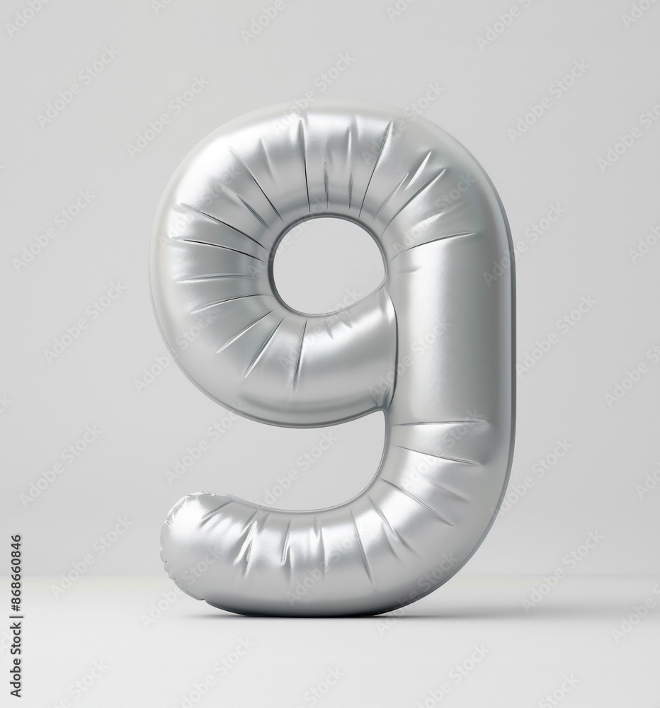 Fototapete ai generated photo with inflatable light gray color number 9. minimalistic balloon isolated on a whi