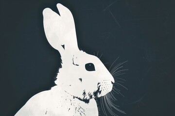 A realistic silhouette of a rabbit's face in white, including its long ears and soft fur texture, against a charcoal background as a logo
