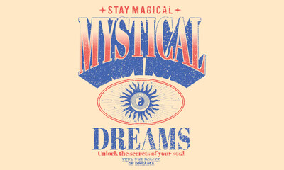 Mystical dreams artwork for t shirt print, poster, sticker, background and other uses. Sunshine with star artwork. Stay magical. Unlock the secret of your sou. Sun moon club. 
