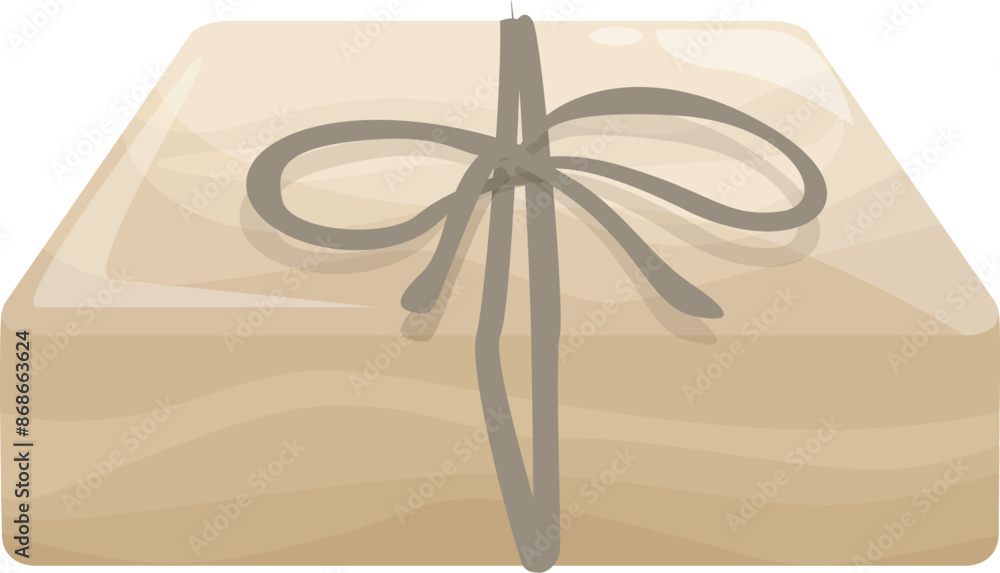 Poster simple illustration of a rectangular cardboard box wrapped with brown string for shipping or deliver