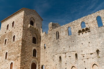 View of the Byzantine city of Mystras. Palace of the Despots. Unesco world heritage. Peloponnese....