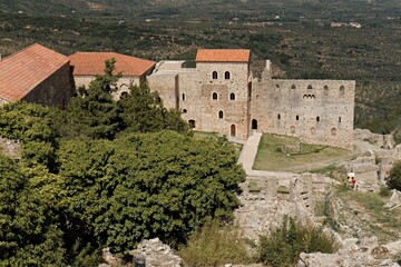View of the Byzantine city of Mystras. Palace of the Despots. Unesco world heritage. Peloponnese....