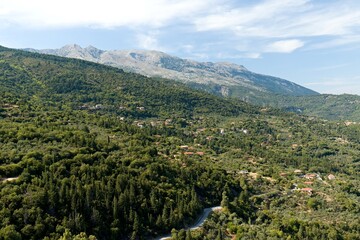 Naklejka premium View from Mystras Castle on the Taygetos mountain range. Peloponnese. Greece.