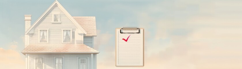 Obraz premium A house with a checklist, symbolizing homeownership and completion.