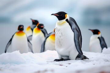 Fototapeta premium cute emperor penguin looking at surroundings at south pole