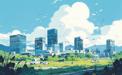 Modern City Skyline and Green Space