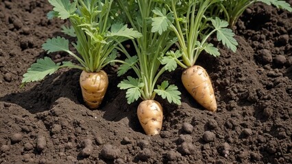 Root Vegetables Harvest Vibrant Potato and Carrot Plants in the Earth