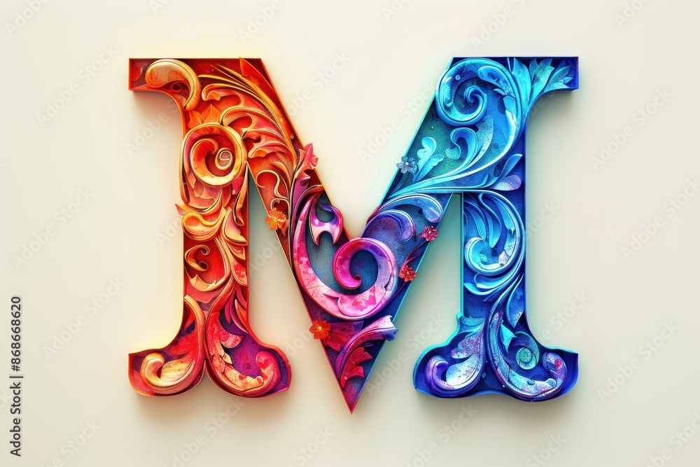 Fototapete an artistic illustration of the letter m creatively designed with intricate patterns and vibrant col