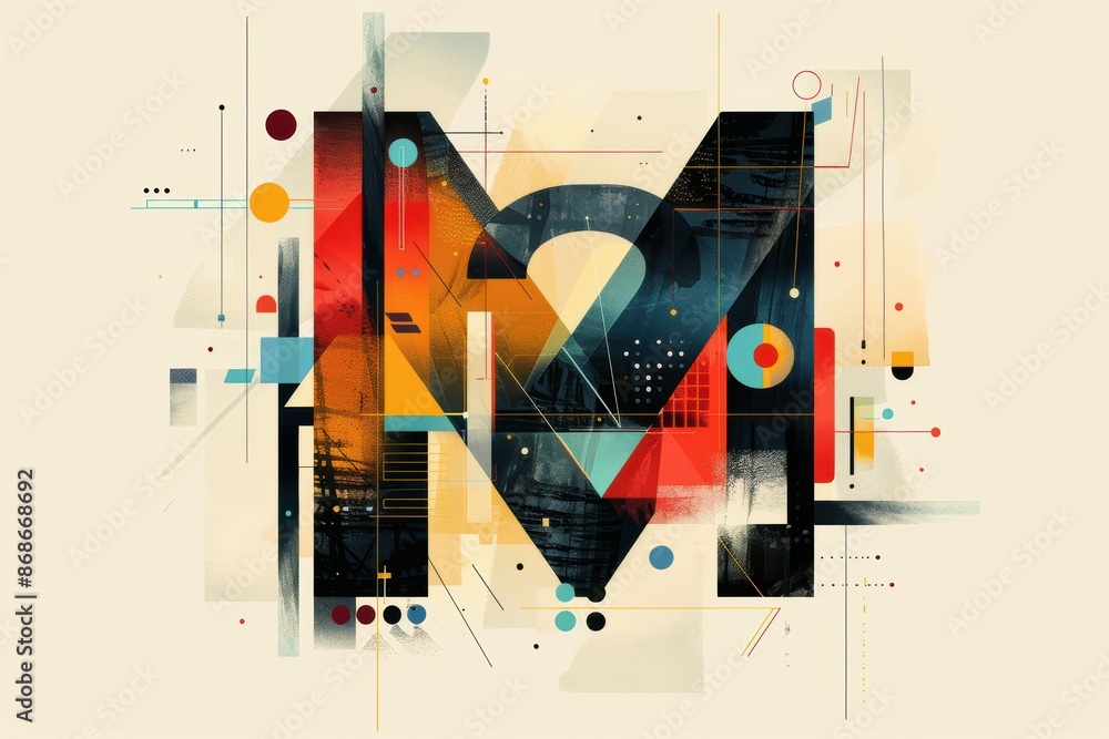 Fototapete an abstract illustration of the letter m featuring geometric shapes and bold lines creating a modern