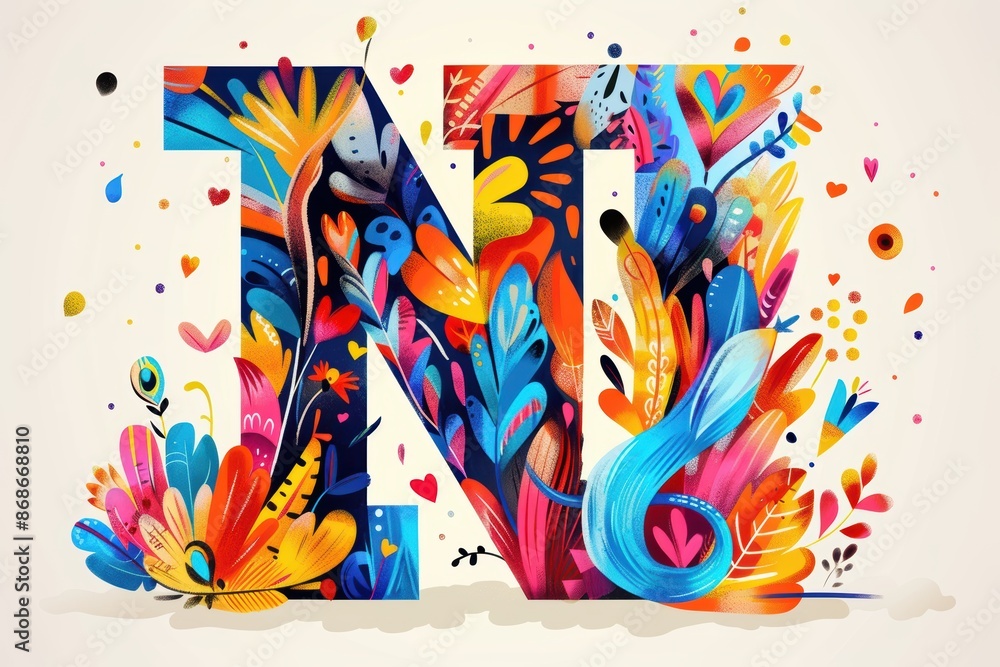 Fototapete a playful illustration of the letter n with each stroke filled with vibrant colors and patterns crea