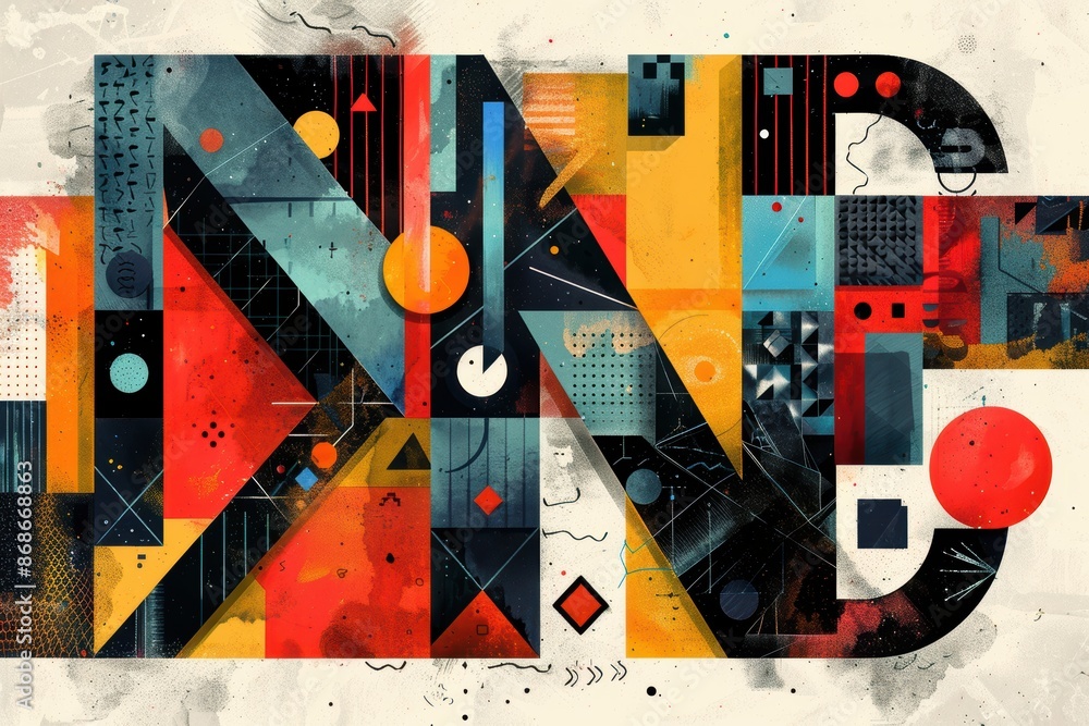 Fototapete an abstract illustration of the letter n with geometric shapes and patterns creating a dynamic and e