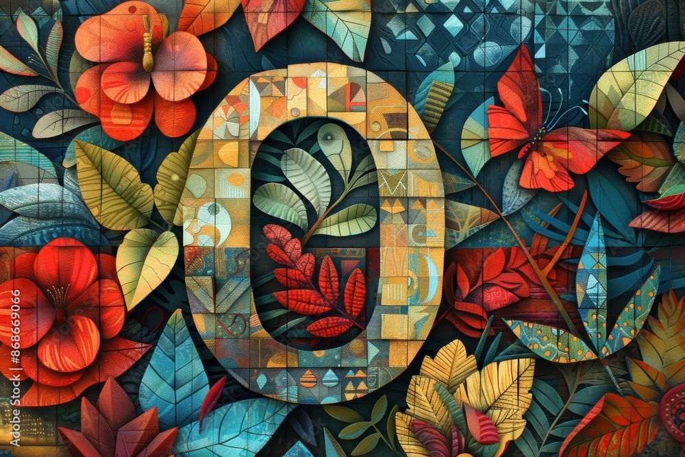 Fototapete an artistic illustration featuring the letter o intricately woven into a tapestry of colorful design