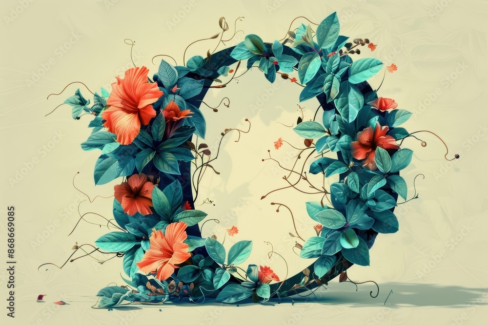 Fototapete a stylized illustration of the letter o incorporating floral elements and intricate details adding a