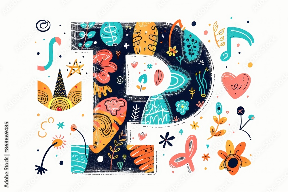 Fototapete a whimsical illustration of the letter p with playful doodles and imaginative elements adding a sens