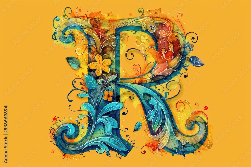 Fototapete an artistic illustration of the letter r creatively designed with intricate patterns and vibrant col