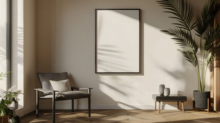 modern interior living room with mockup wall poster