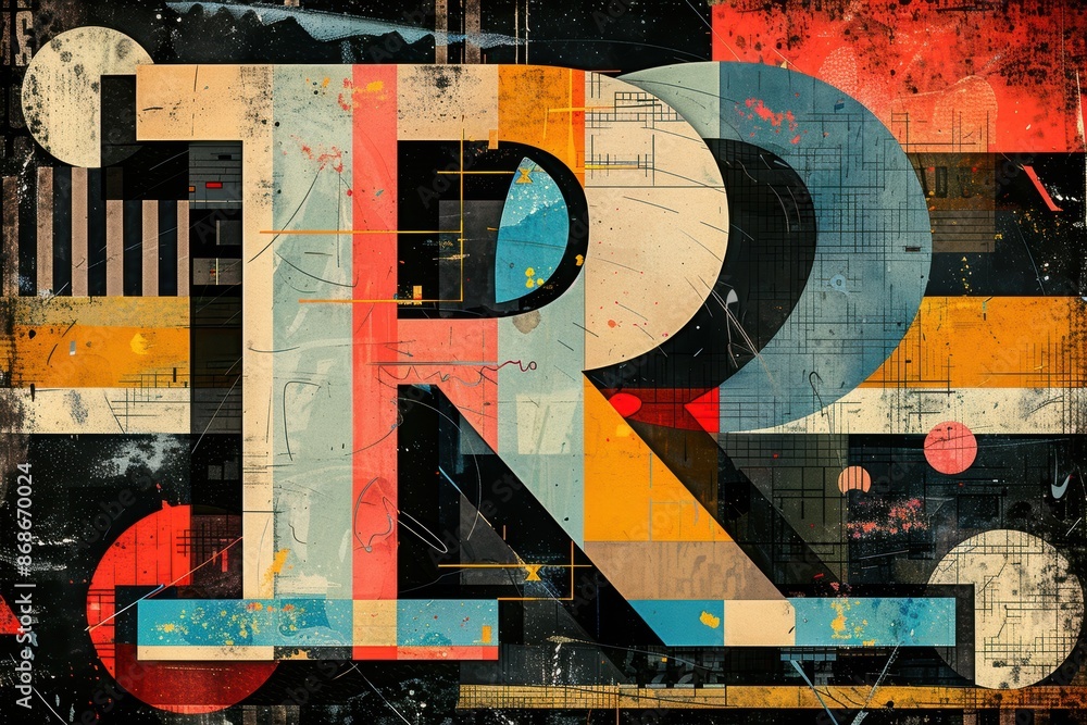 Fototapete an abstract illustration of the letter r with geometric shapes and lines creating a modern and eye-c