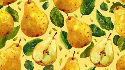 Obraz premium Seamless pattern of pears and leaves.