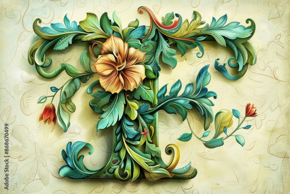Fototapete an artistic illustration of the letter t beautifully crafted with intricate details and a creative f