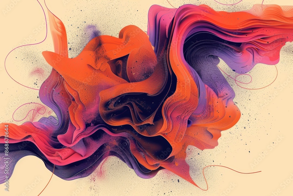Fototapete an abstract illustration of the letter t created with fluid lines and organic shapes. this design is
