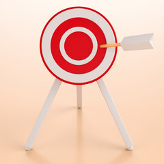 Close-up of target with arrow from bow. 3d rendering illustration.