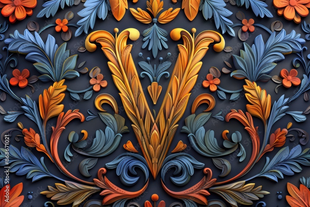Fototapete an illustration of the letter v integrated into a complex and intricate pattern creating a visually 