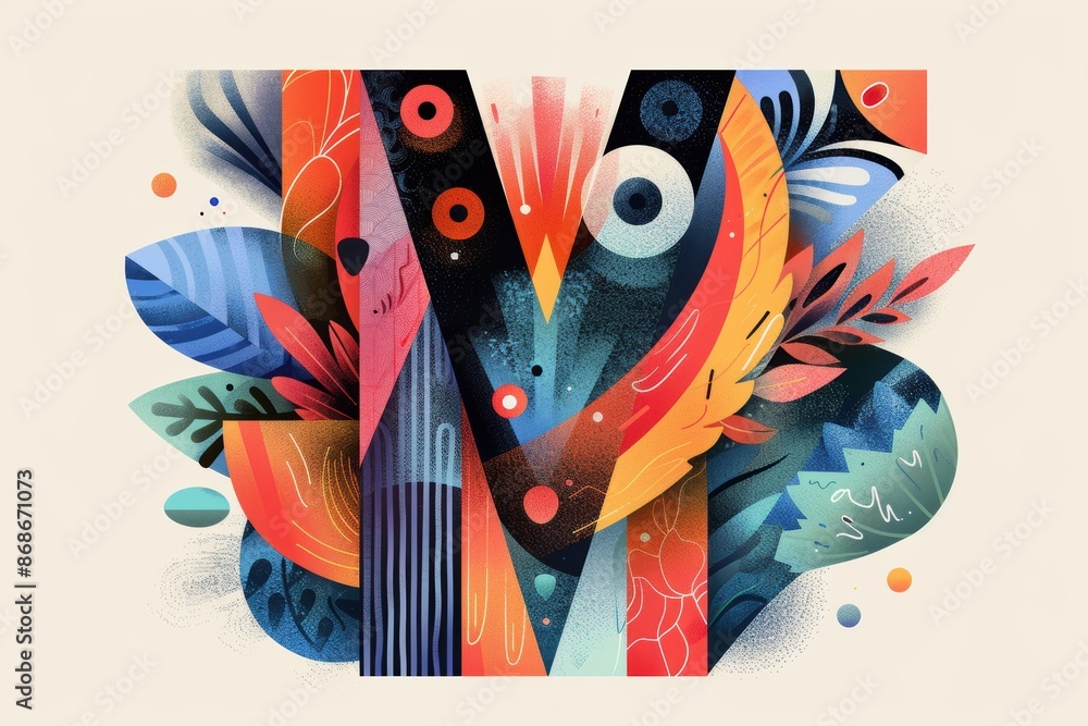Fototapete an illustration of the letter v created using abstract shapes and forms resulting in a unique and ar