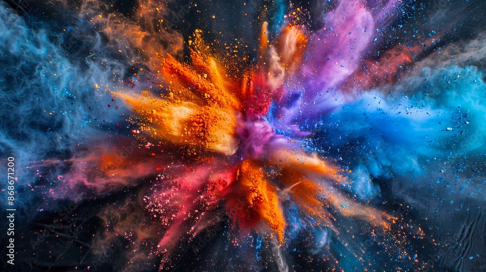 Poster vibrant color explosion abstract art. this digitally-created image showcases a dynamic burst of colo