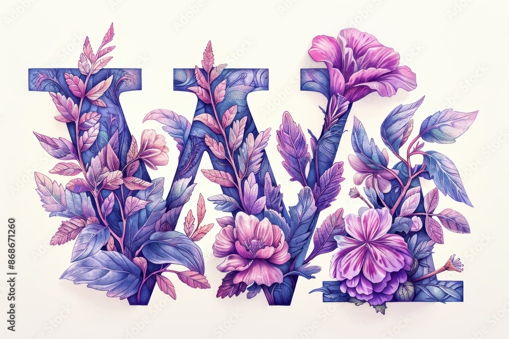Fototapete a detailed illustration of the letter w embellished with floral motifs and delicate patterns adding 