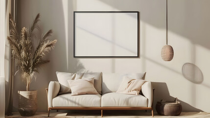 modern interior living room with mockup wall poster