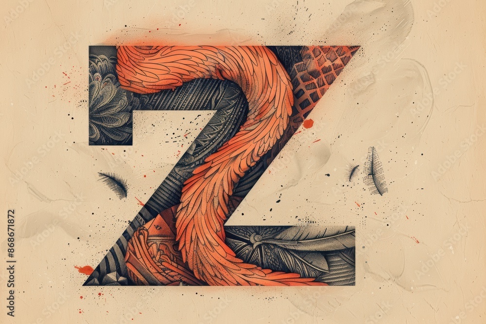 Fototapete a charming illustration of the letter z with each stroke showcasing unique patterns and textures. th