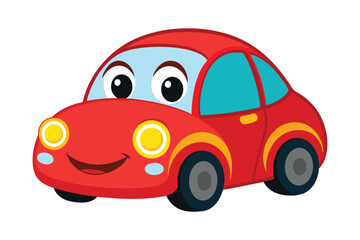 Smiling red car cartoon on color vector