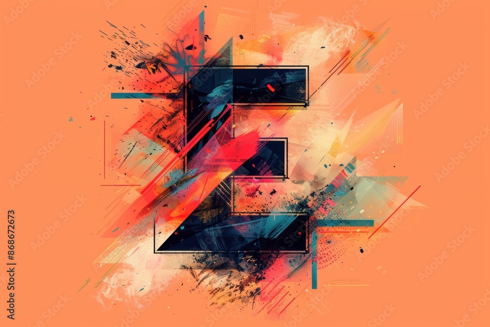 Fototapete an abstract illustration of the letter e using geometric shapes and bold colors to create a striking