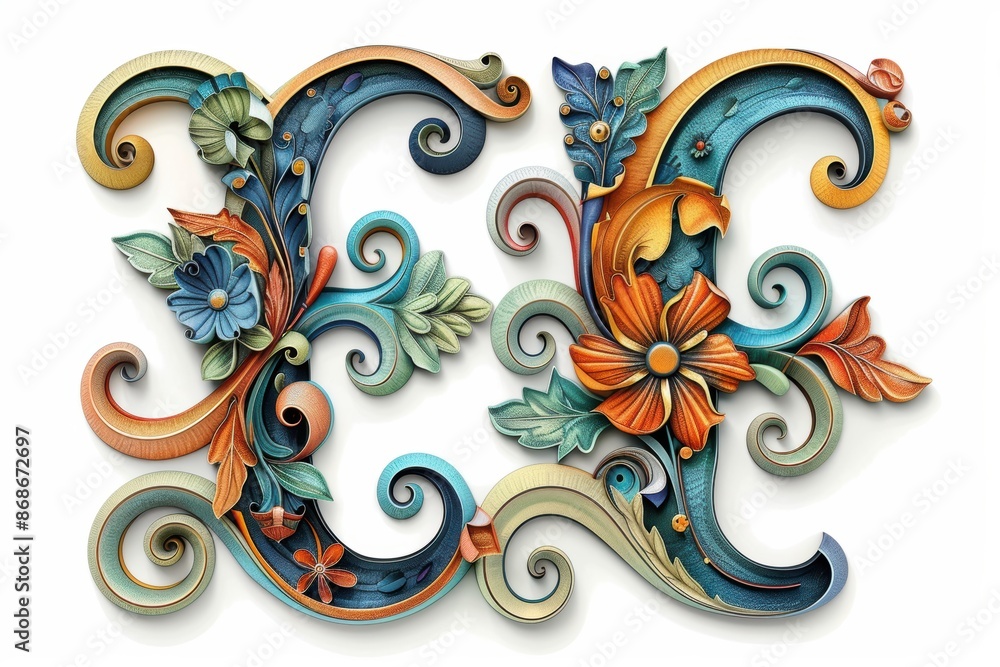 Fototapete a whimsical and artistic representation of the letter f from the alphabet designed with intricate de
