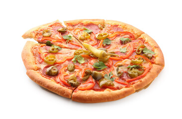 Delicious hot pizza Diablo isolated on white