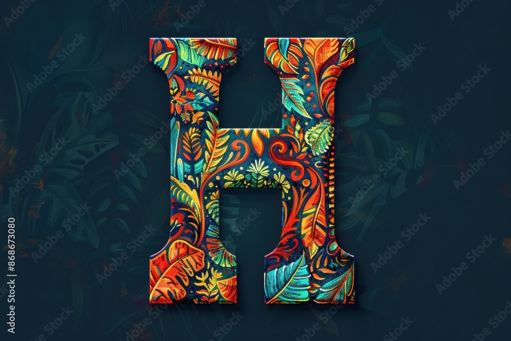 Fototapete an artistic representation of the letter h with intricate patterns and bold colors creating a visual