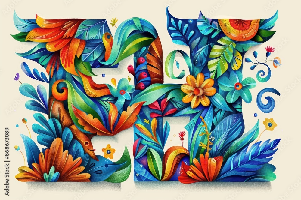 Fototapete a vibrant illustration of the letter h featuring a whimsical and colorful design that captures the e