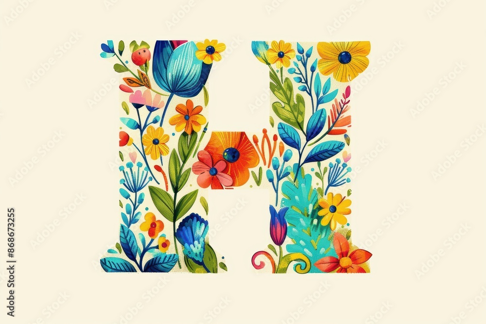 Fototapete a whimsical illustration of the letter h with playful doodles and bright colors perfect for adding a