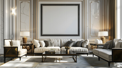 Art deco design living room with a wall mockup poster