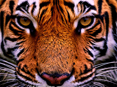 Rostro de tigre de bengala mirando fijamente 