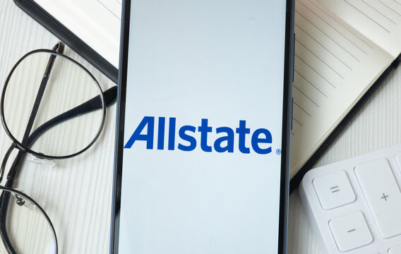 New York, USA - 21 June 2024: Allstate Logo on Phone Screen, Company Icon