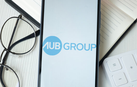 New York, USA - 21 June 2024: AUB Group Logo on Phone Screen, Company Icon