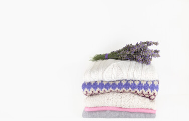 Neatly Folded Sweaters with Lavender Bundle