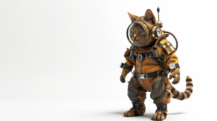 a cat in an old diving suit
