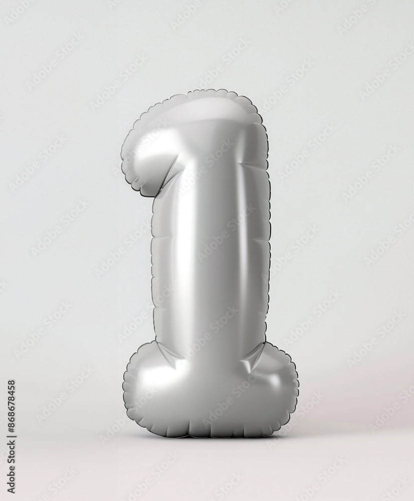 Fototapete ai generated photo with inflatable light gray color number 1. minimalistic balloon isolated on a whi