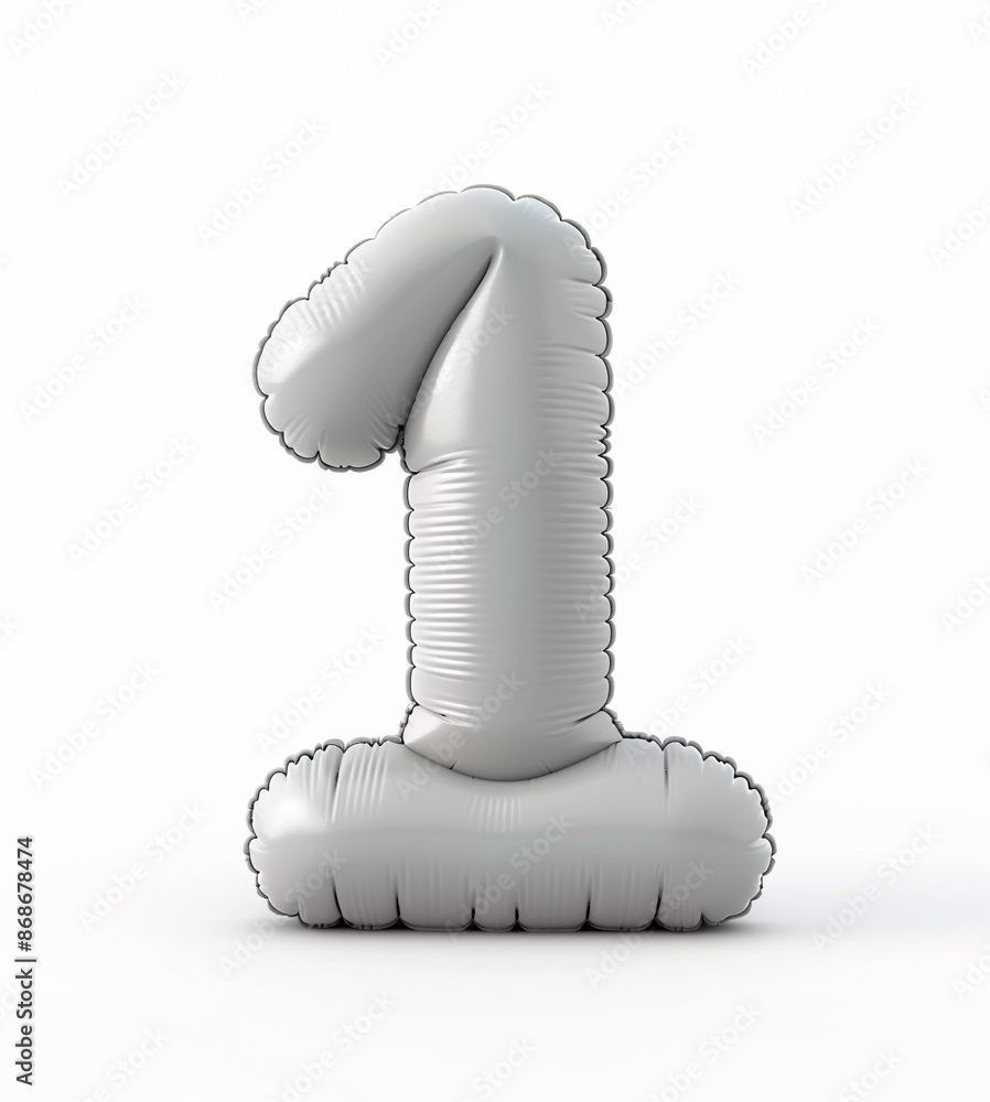 Fototapete ai generated photo with inflatable light gray color number 1. minimalistic balloon isolated on a whi