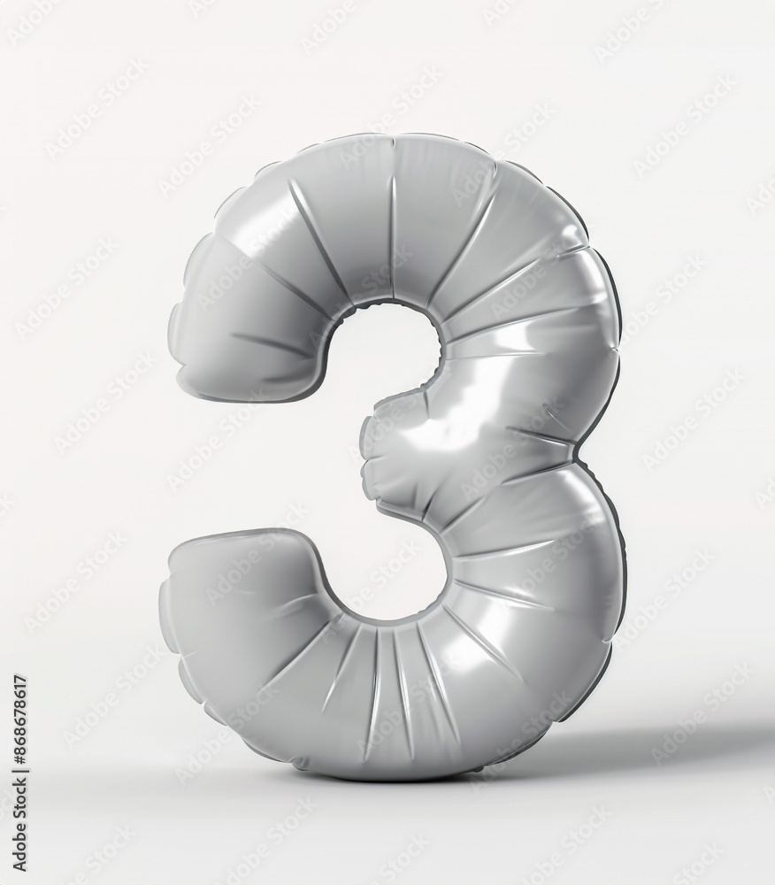 Fototapete ai generated photo with inflatable light gray color number 3. minimalistic balloon isolated on a whi