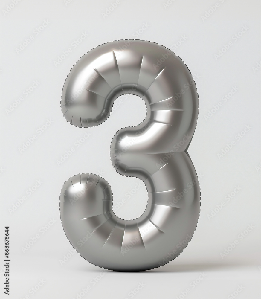 Fototapete ai generated photo with inflatable light gray color number 3. minimalistic balloon isolated on a whi