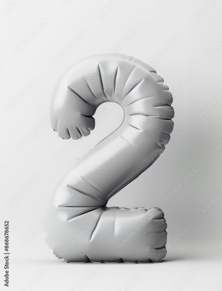 Fototapete ai generated photo with inflatable light gray color number 2. minimalistic balloon isolated on a whi
