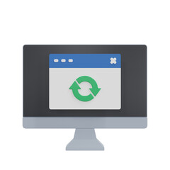 PC Monitor Sync Reload Update Message Green Icon Sign 3d Illustration Dialog Box Screen isolated PNG transparent